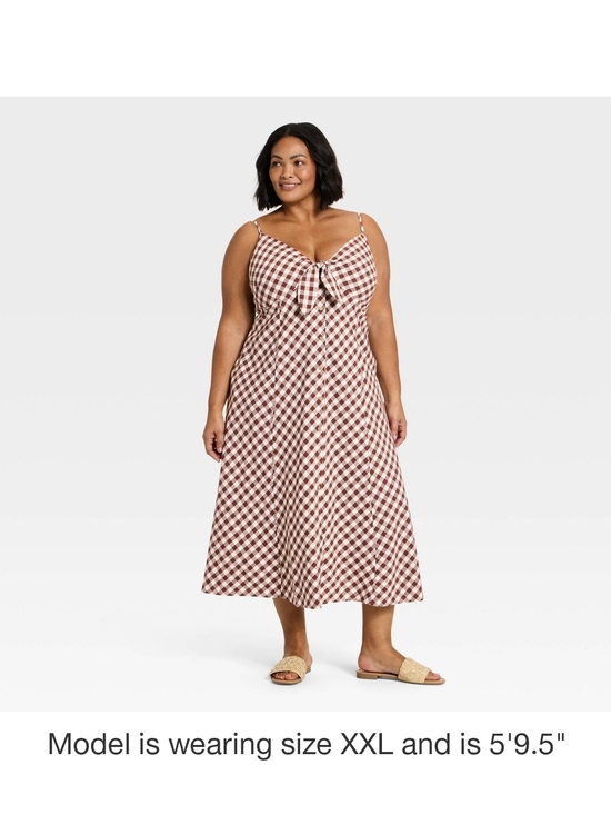 a new day Dresses & Skirts - a new day Brown and White Gingham Midi Dress